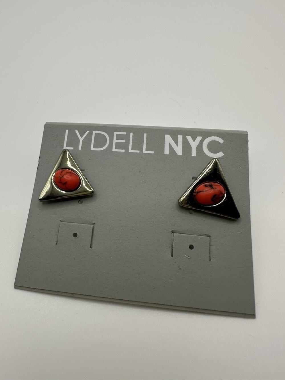 NWT LYDELL NYC Silver Tone Triangle Stud Earrings With Red Acrylic Stone